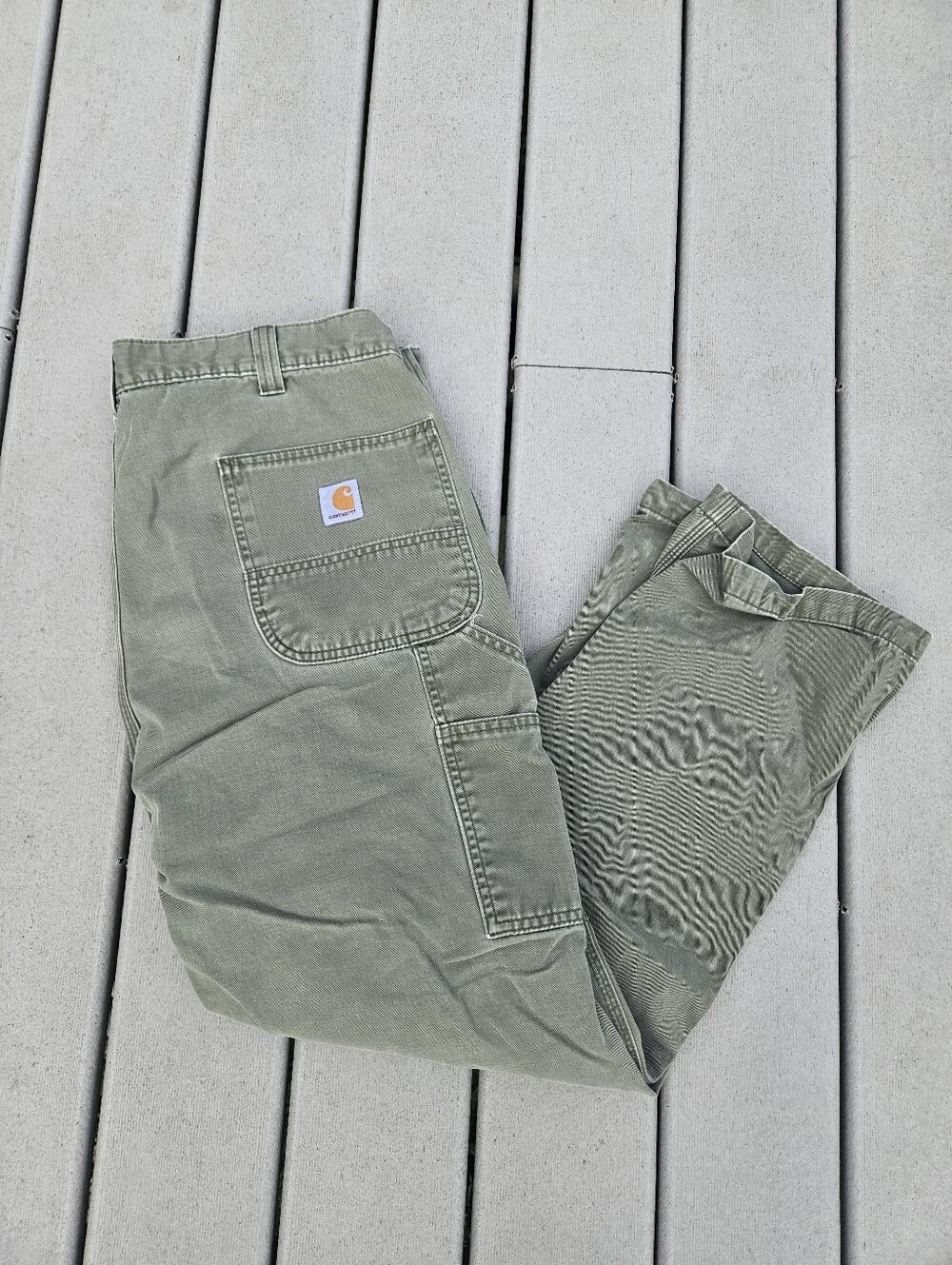 VTG Carhartt Canvas Work Carpenter Pants 40x30 Faded Moss Olive Green Relaxed